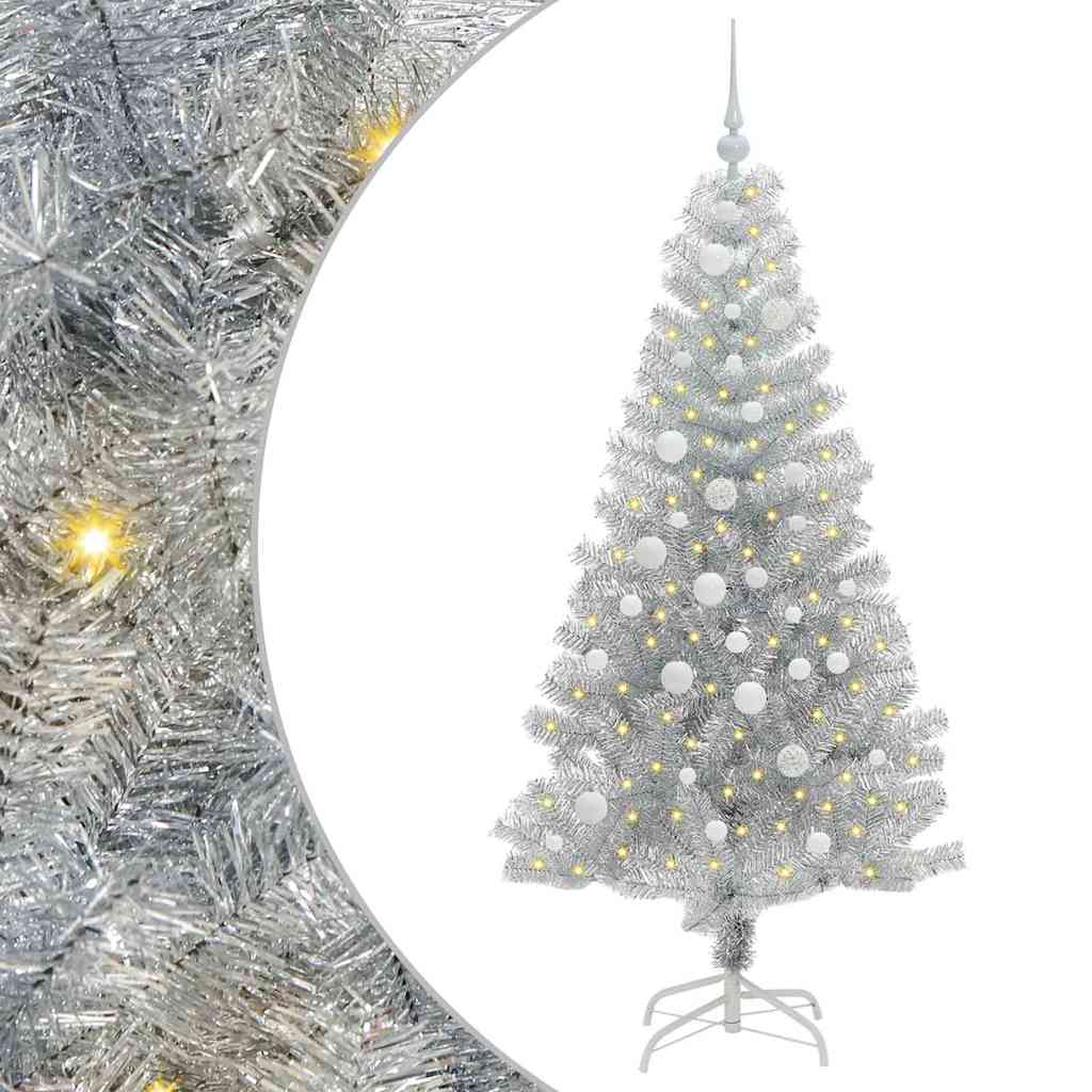 Juletre med 150 LED med stativ sølv 150 cm PET