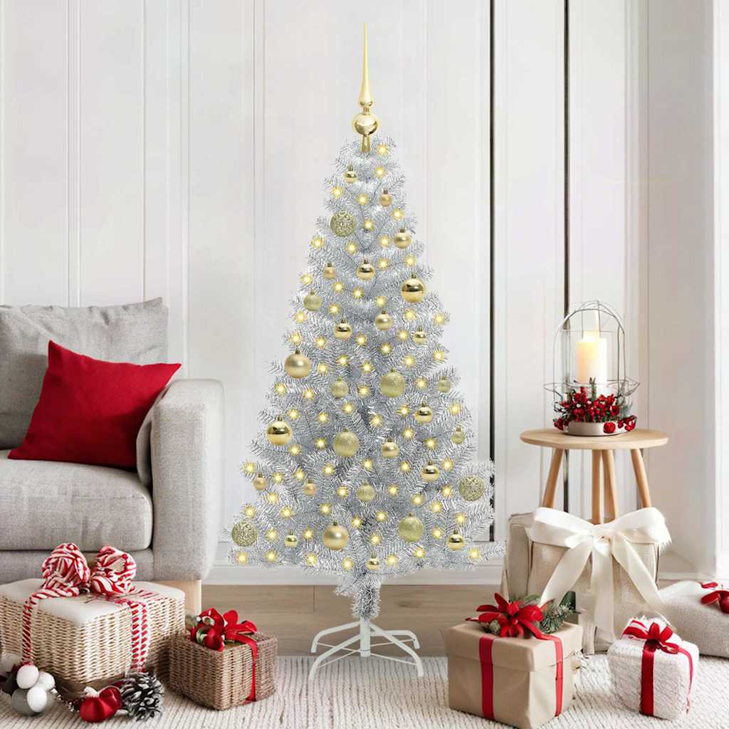 Juletre med 150 LED med stativ sølv 150 cm PET