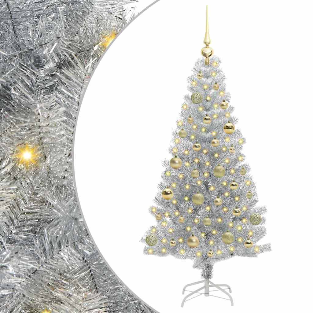 Juletre med 150 LED med stativ sølv 150 cm PET