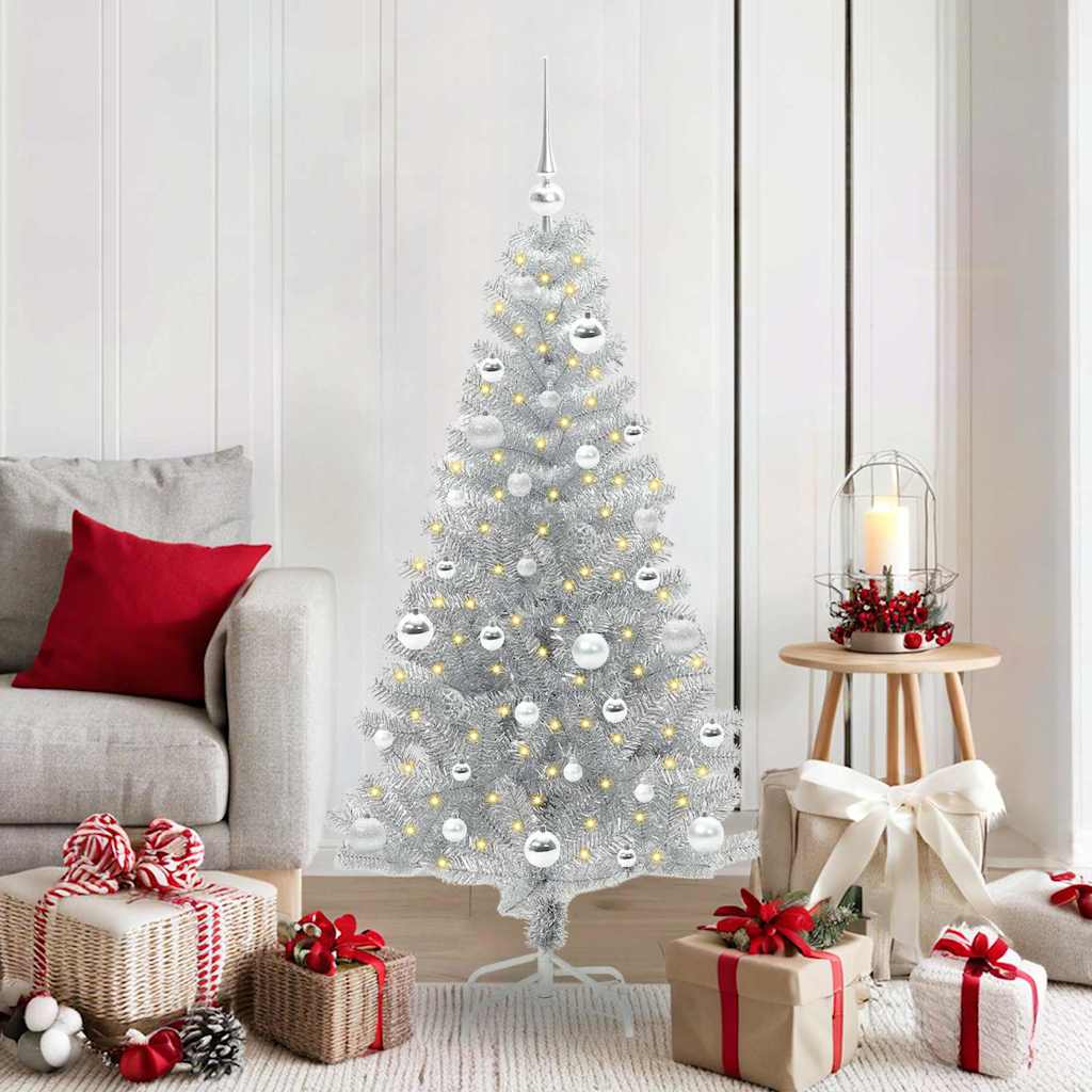 Juletre med 150 LED med stativ sølv 150 cm PET