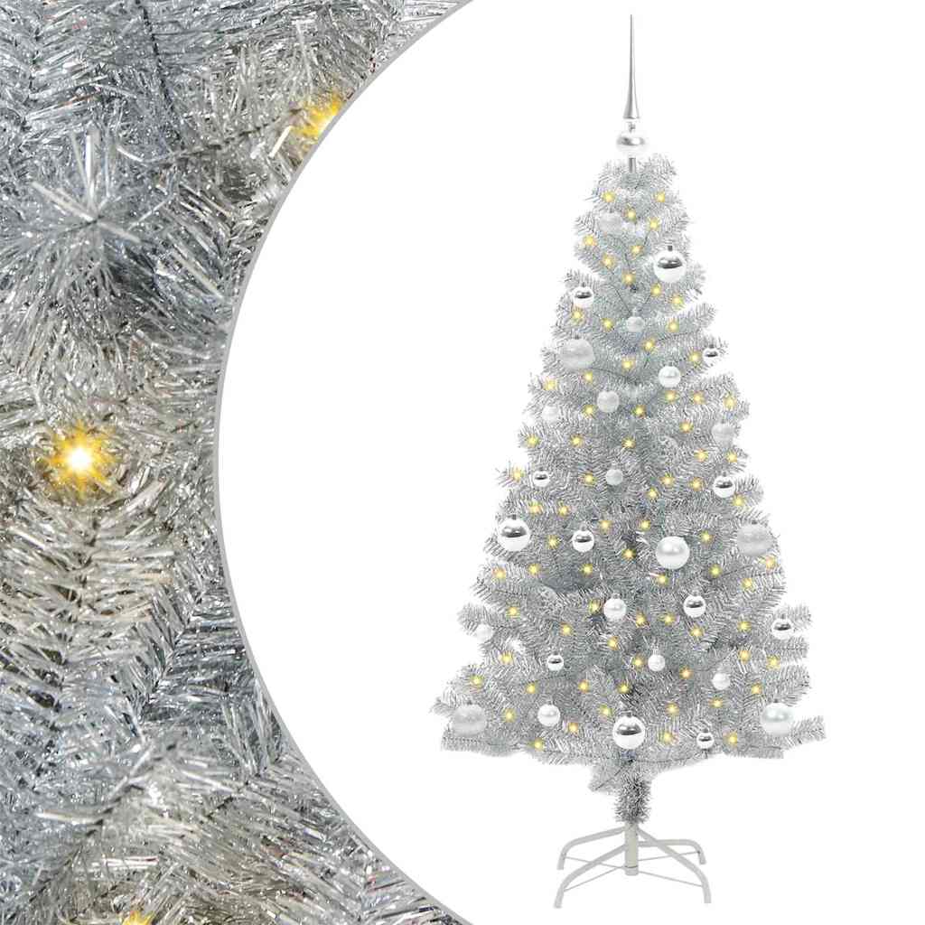 Juletre med 150 LED med stativ sølv 150 cm PET