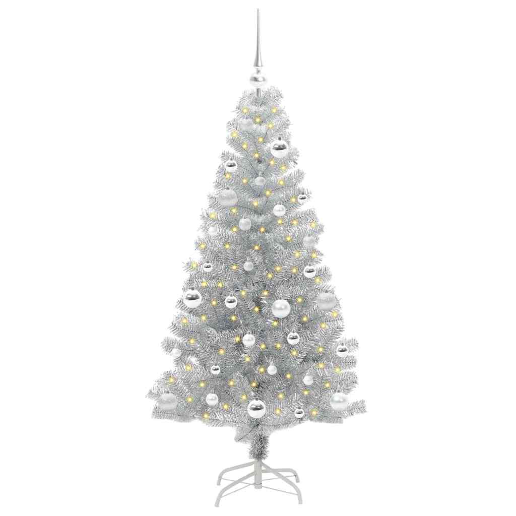 Juletre med 150 LED med stativ sølv 150 cm PET