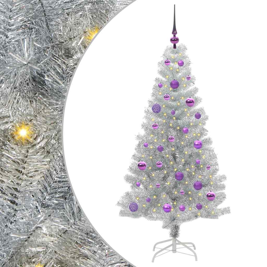 Juletre med 150 LED med stativ sølv 150 cm PET