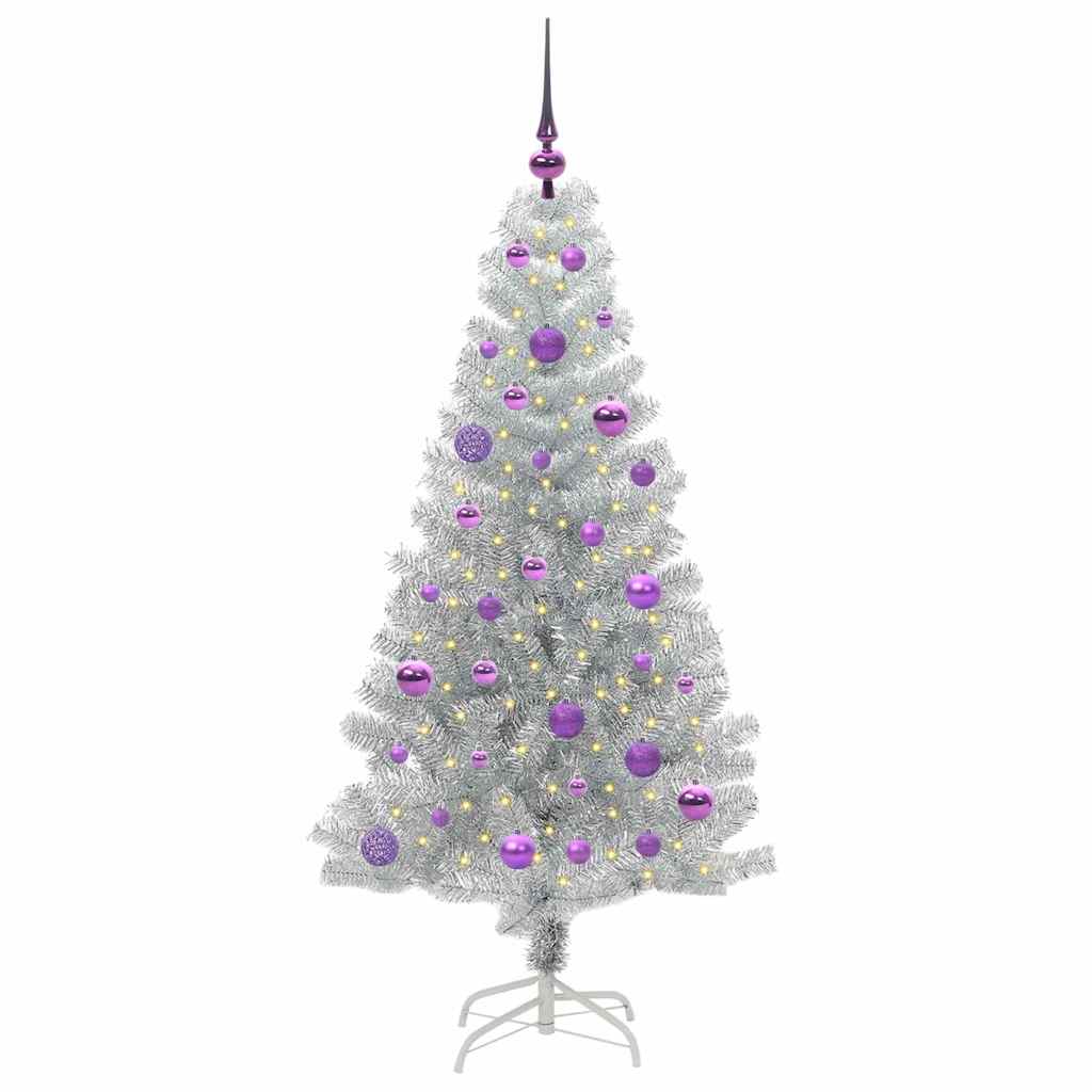 Juletre med 150 LED med stativ sølv 150 cm PET