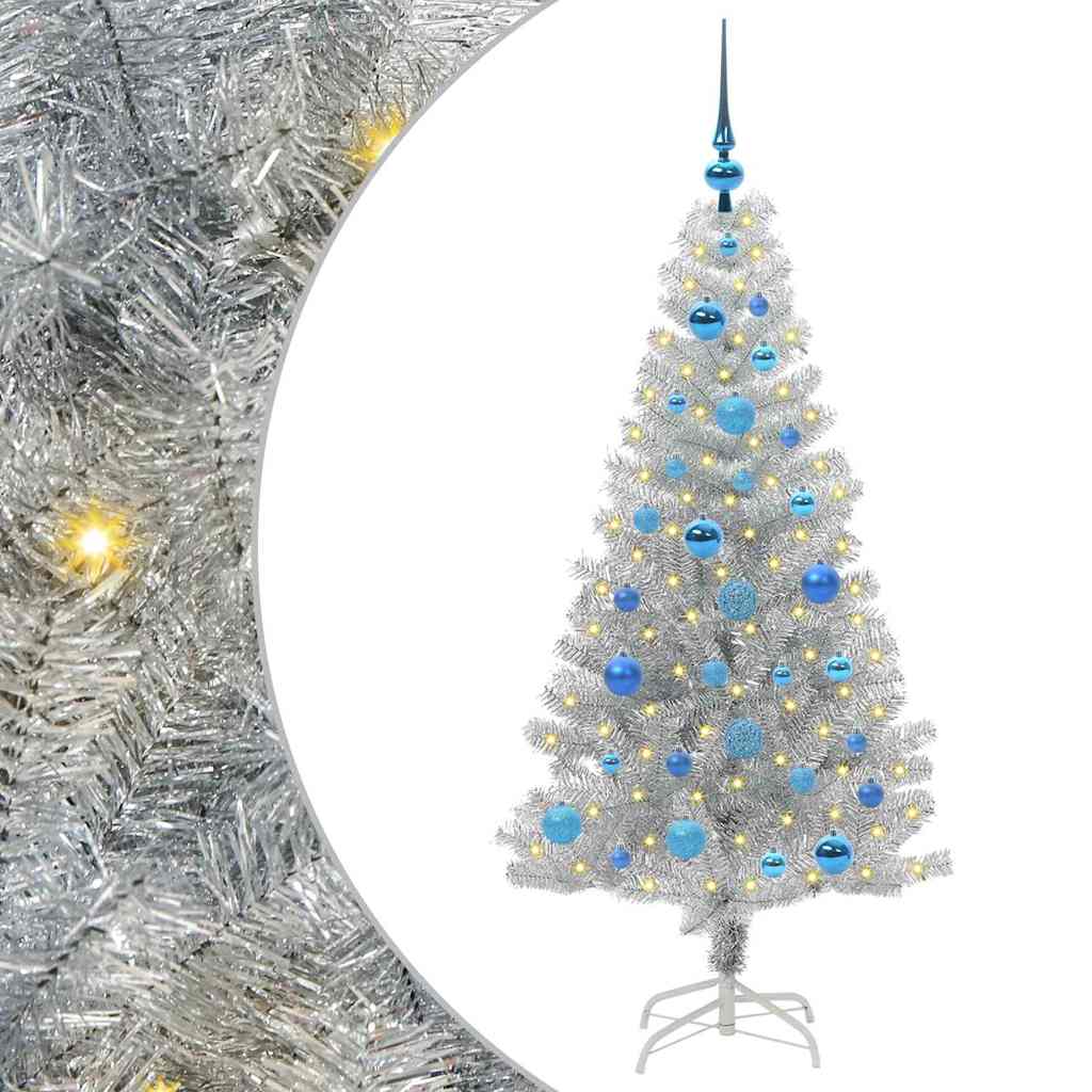 Juletre med 150 LED med stativ sølv 150 cm PET