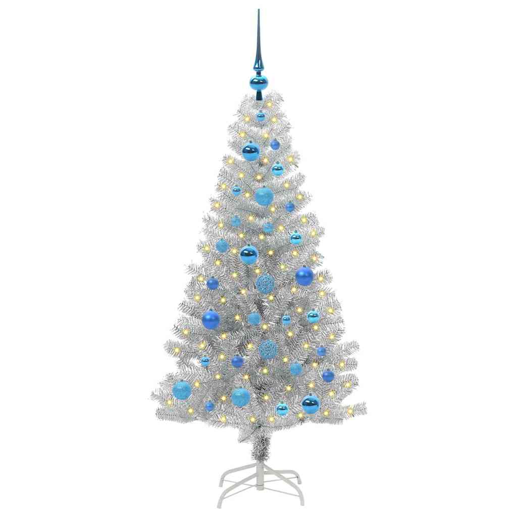 Juletre med 150 LED med stativ sølv 150 cm PET