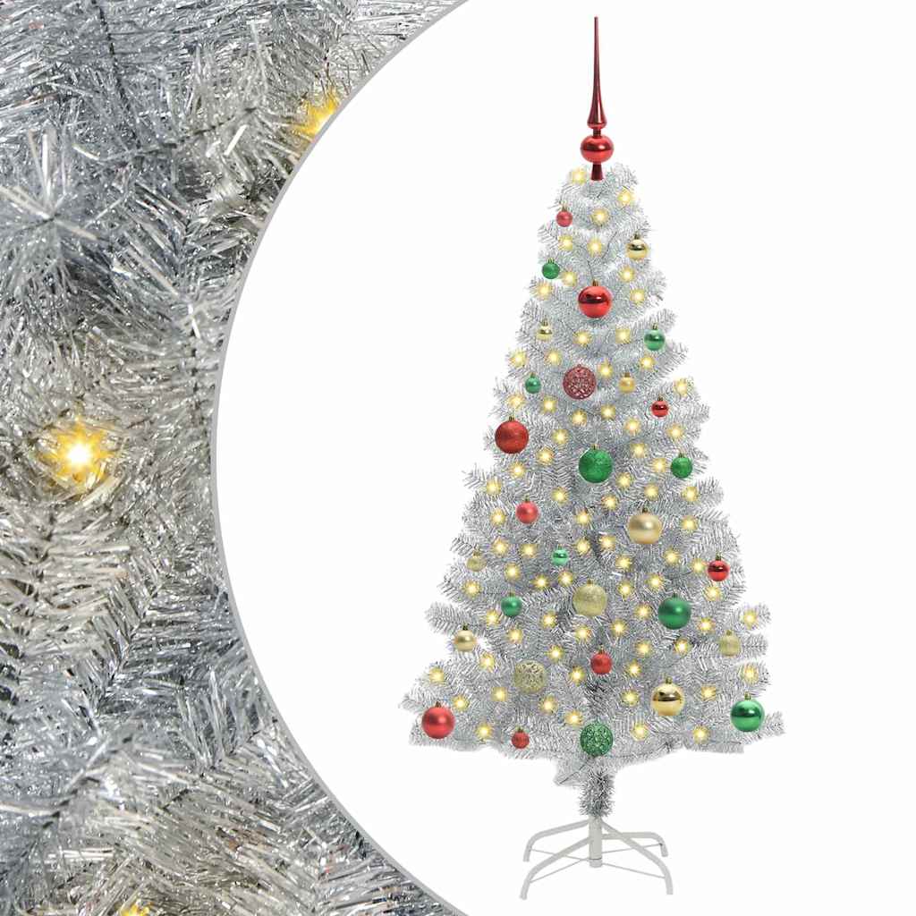 Juletre med 150 LED med stativ sølv 150 cm PET
