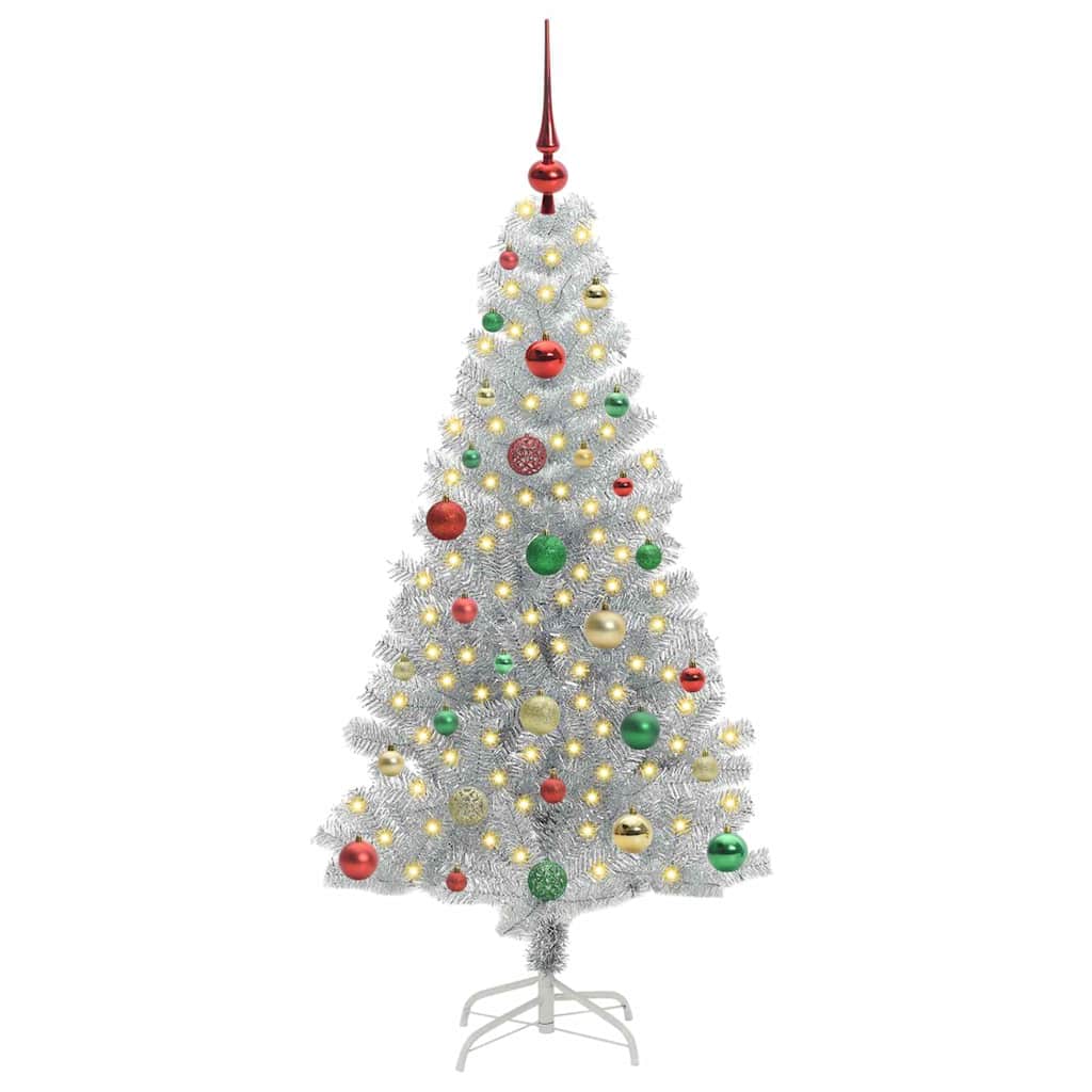 Juletre med 150 LED med stativ sølv 150 cm PET