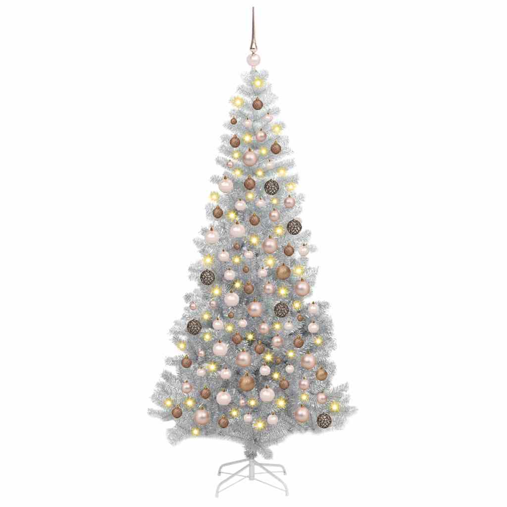 Juletre med 300 LED med stativ sølv 180 cm PET