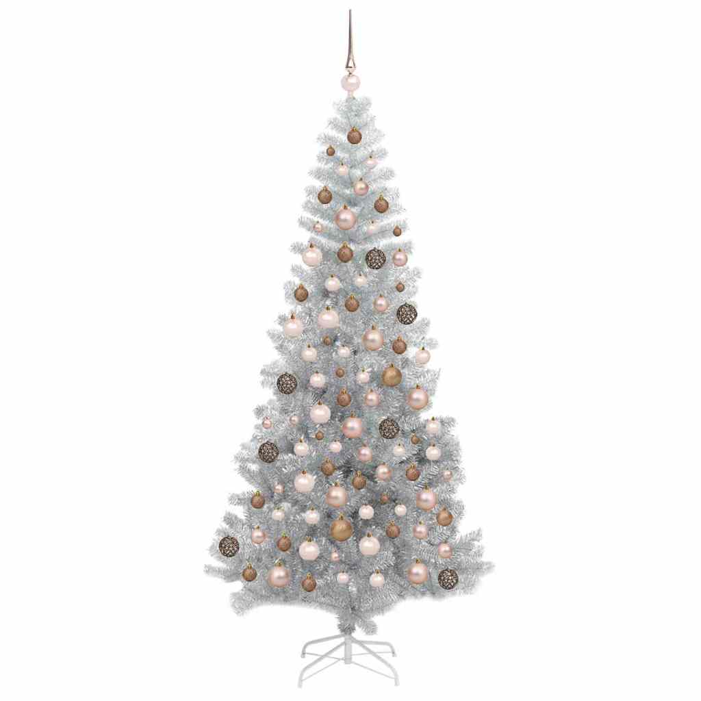 Juletre med 300 LED med stativ sølv 180 cm PET