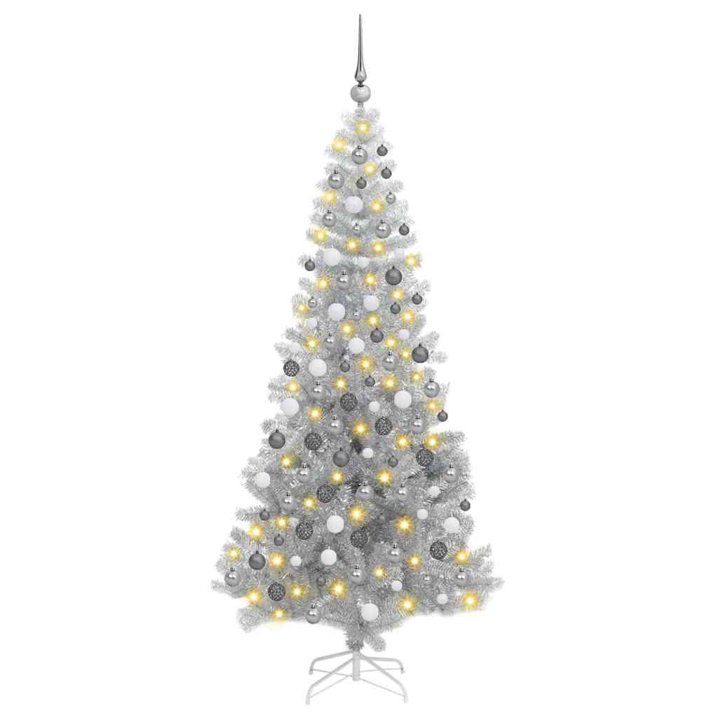 Juletre med 300 LED med stativ sølv 180 cm PET