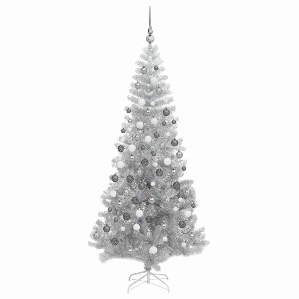 Juletre med 300 LED med stativ sølv 180 cm PET