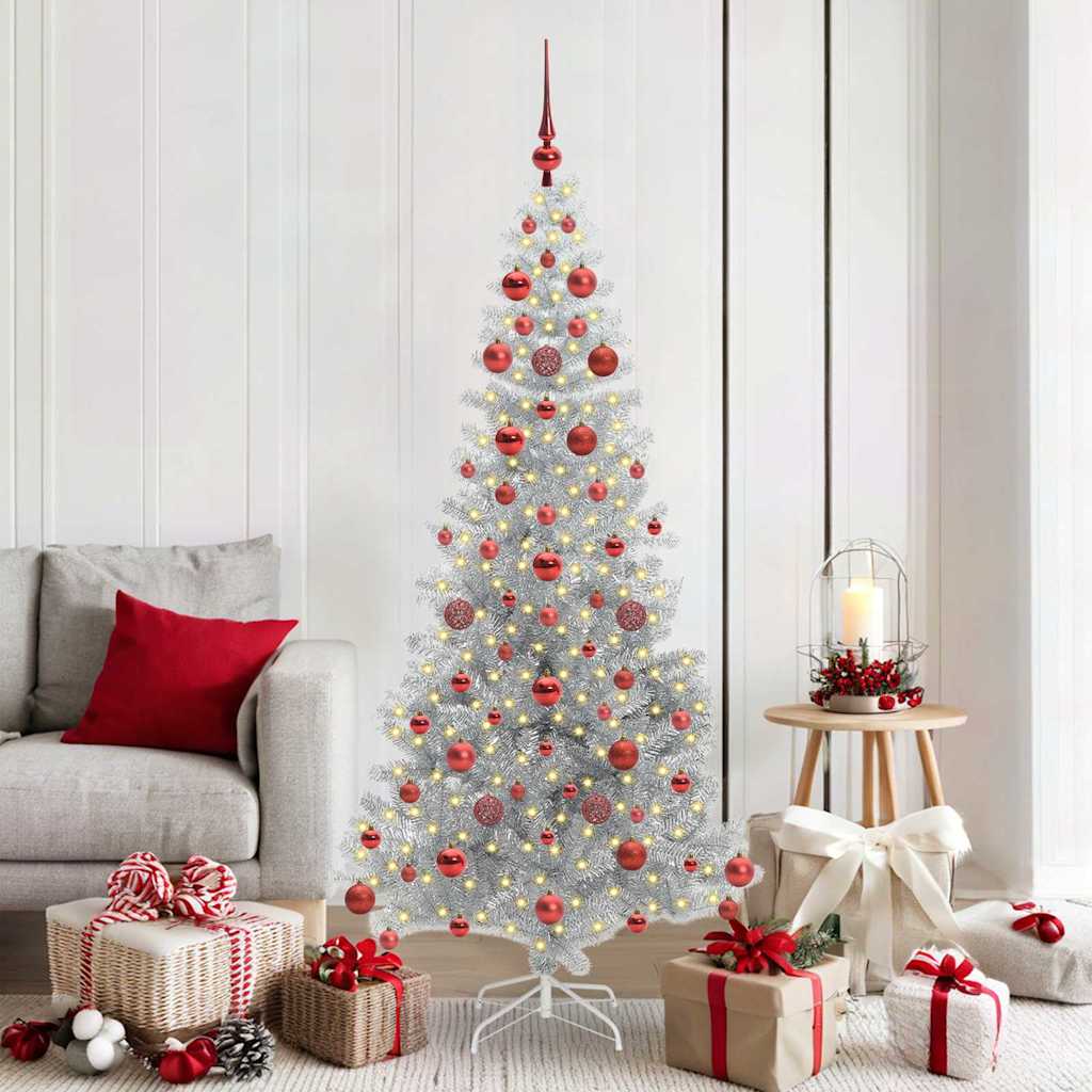 Juletre med 300 LED med stativ sølv 180 cm PET