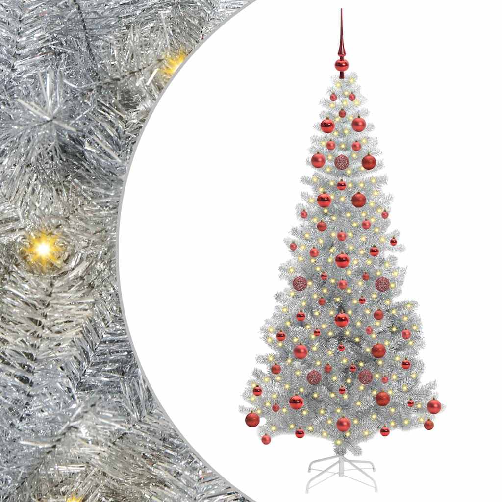 Juletre med 300 LED med stativ sølv 180 cm PET