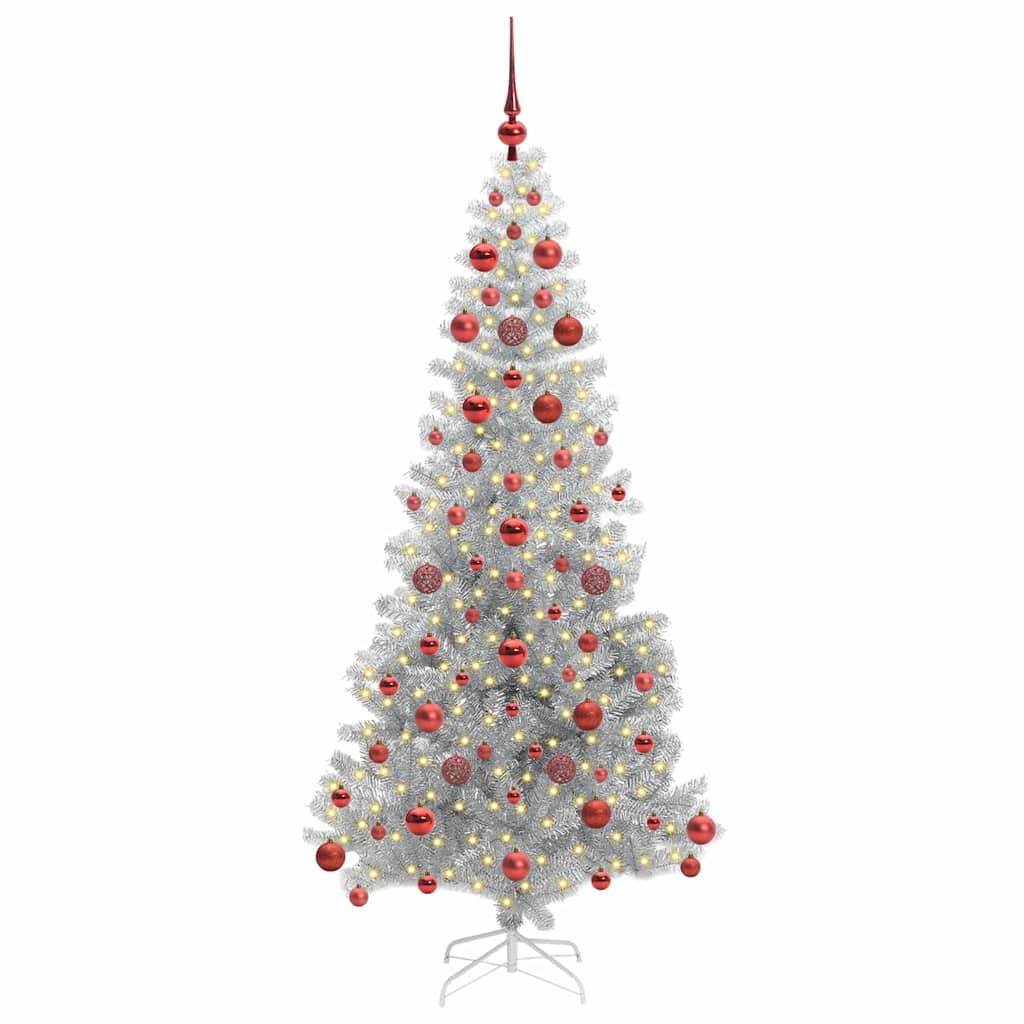 Juletre med 300 LED med stativ sølv 180 cm PET