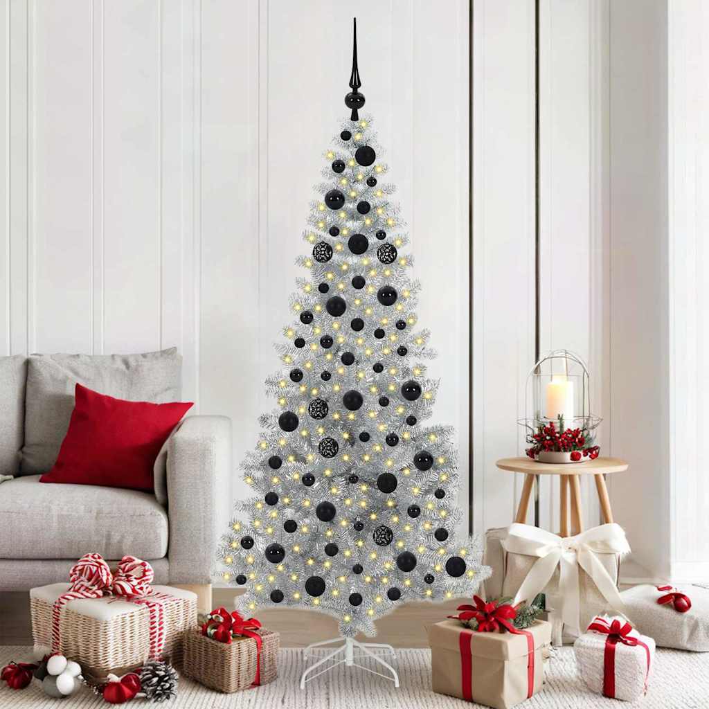 Juletre med 300 LED med stativ sølv 180 cm PET