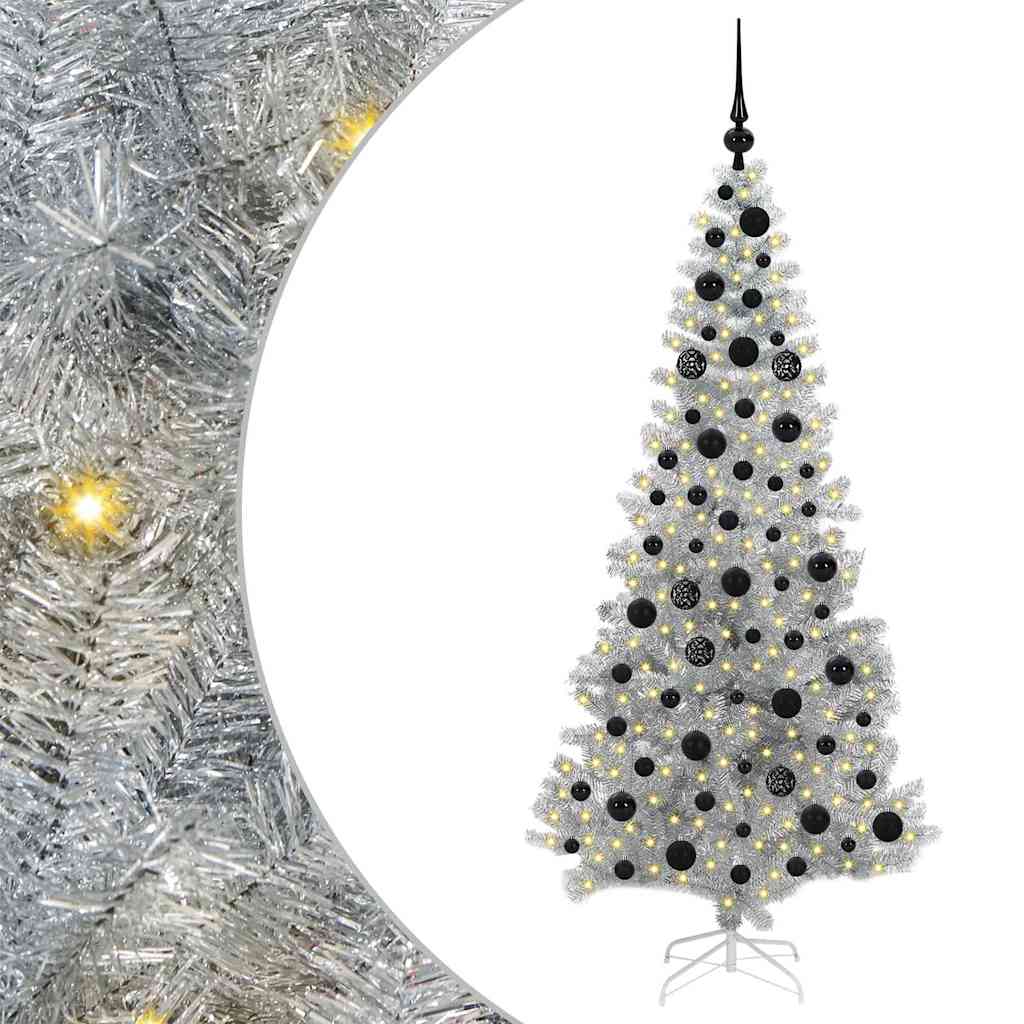 Juletre med 300 LED med stativ sølv 180 cm PET
