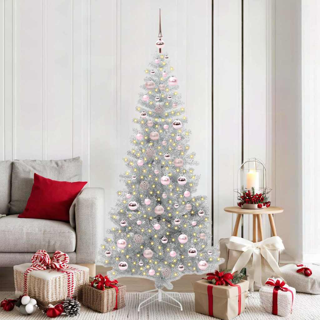 Juletre med 300 LED med stativ sølv 180 cm PET
