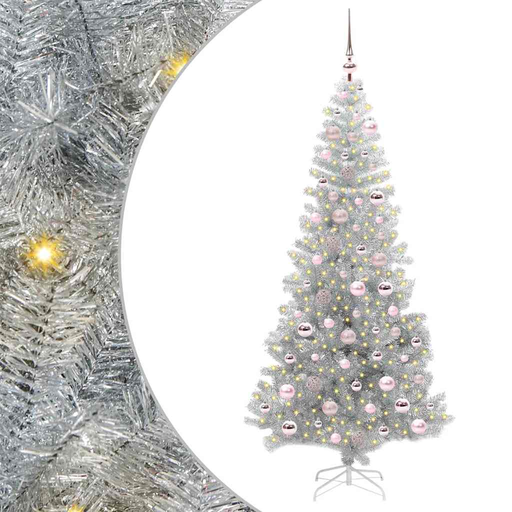 Juletre med 300 LED med stativ sølv 180 cm PET