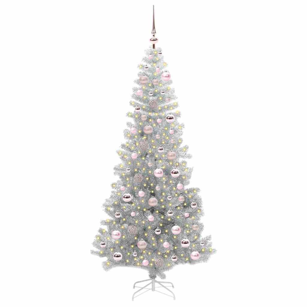 Juletre med 300 LED med stativ sølv 180 cm PET
