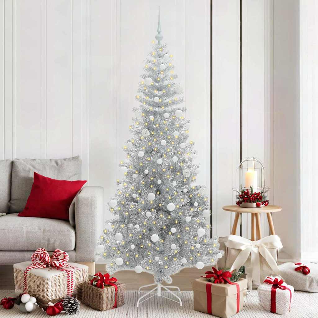 Juletre med 300 LED med stativ sølv 180 cm PET