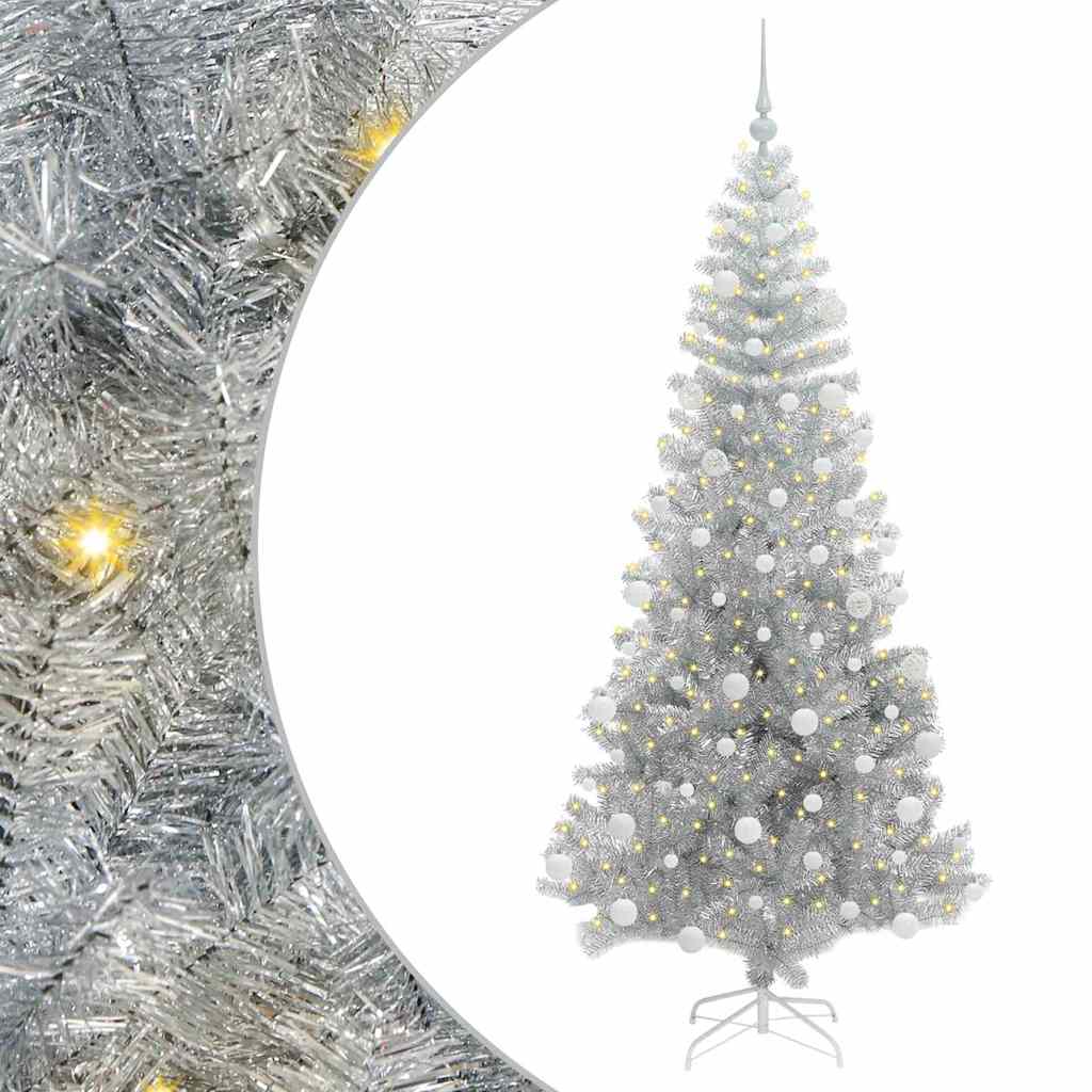 Juletre med 300 LED med stativ sølv 180 cm PET