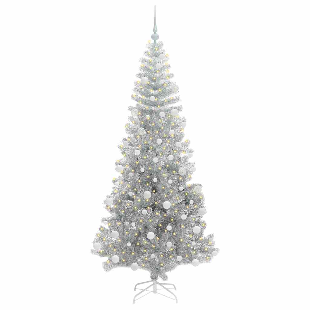 Juletre med 300 LED med stativ sølv 180 cm PET