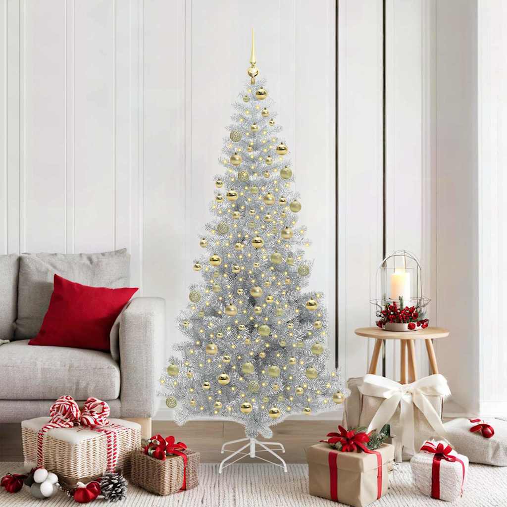 Juletre med 300 LED med stativ sølv 180 cm PET
