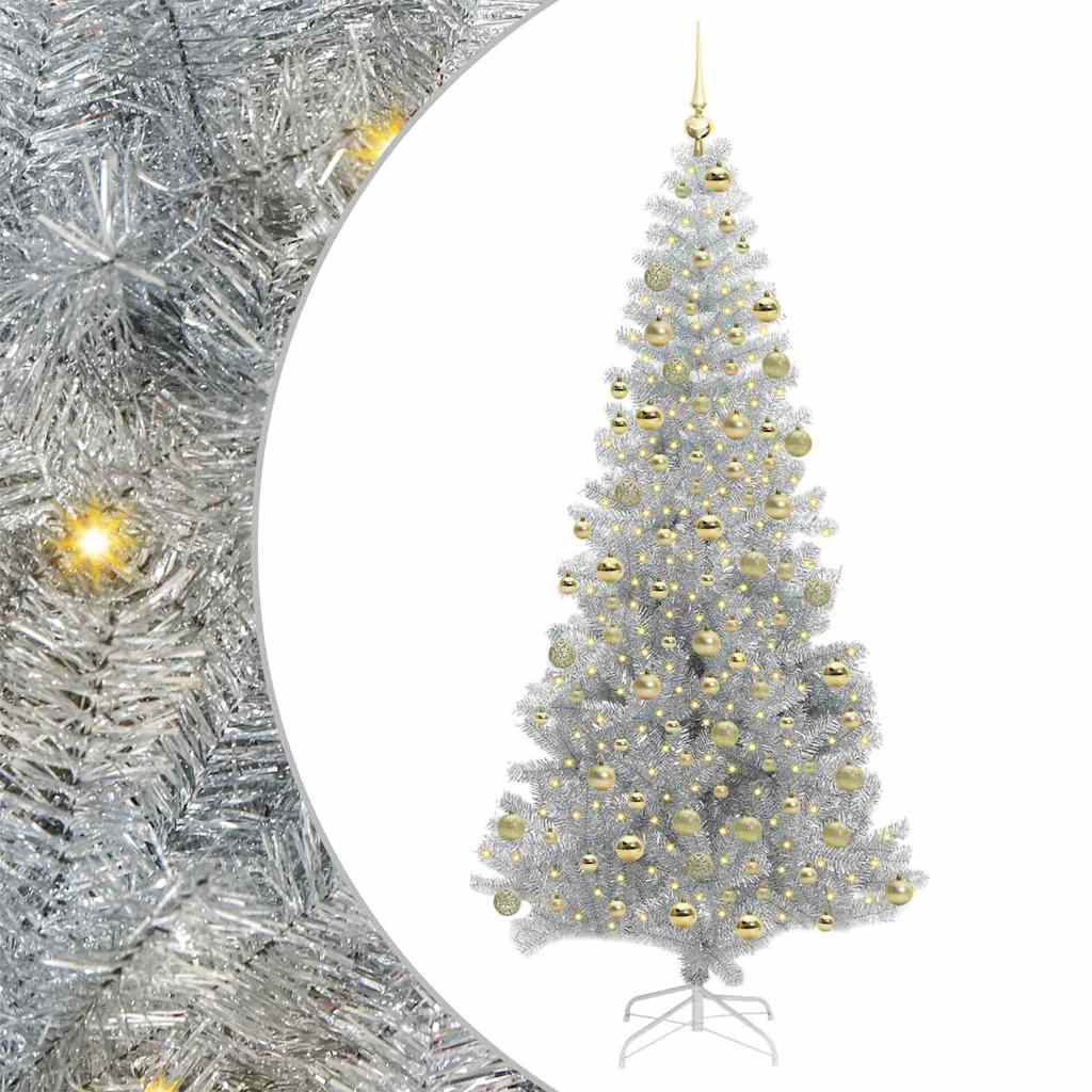 Juletre med 300 LED med stativ sølv 180 cm PET