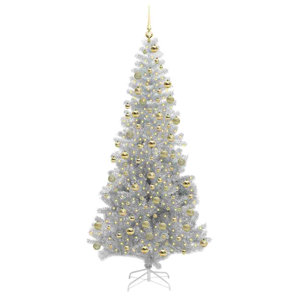 Juletre med 300 LED med stativ sølv 180 cm PET