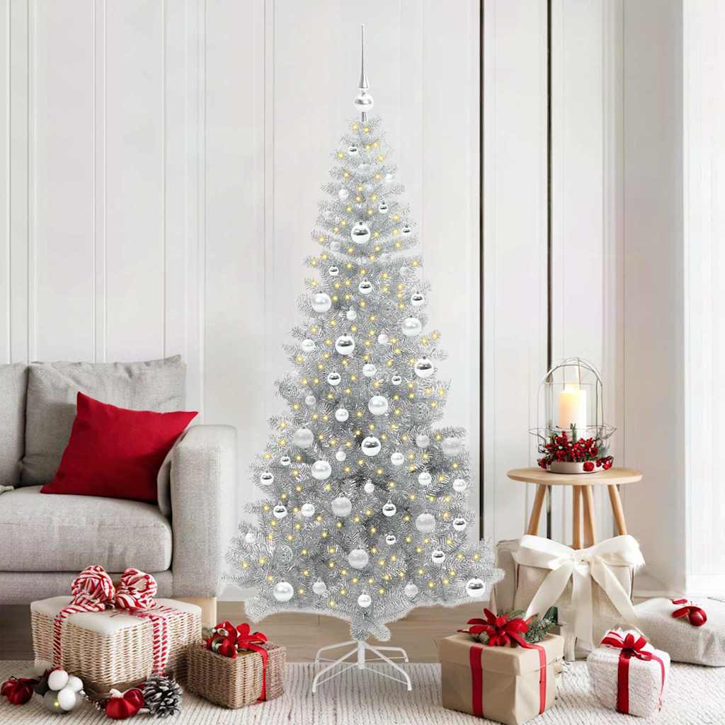 Juletre med 300 LED med stativ sølv 180 cm PET
