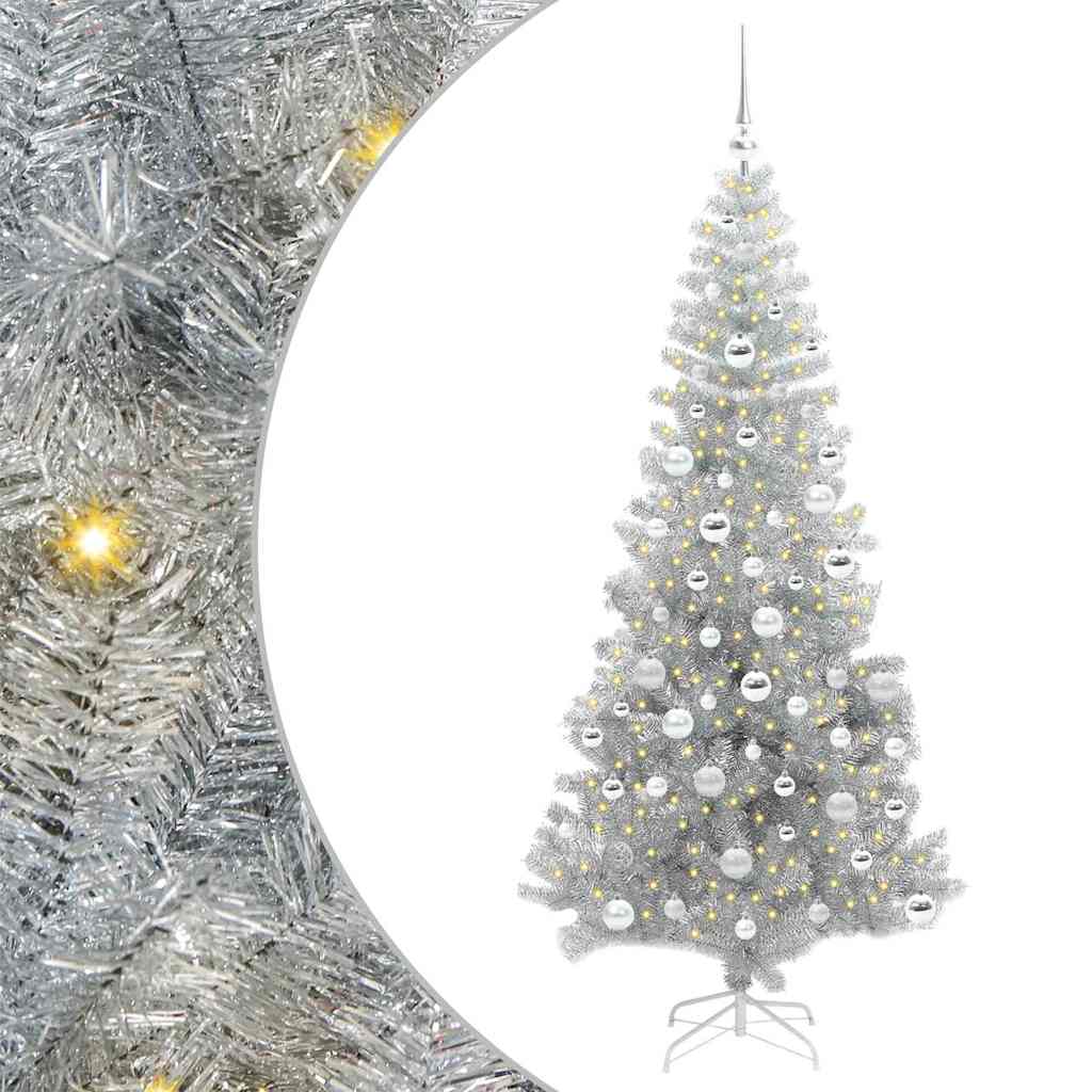 Juletre med 300 LED med stativ sølv 180 cm PET