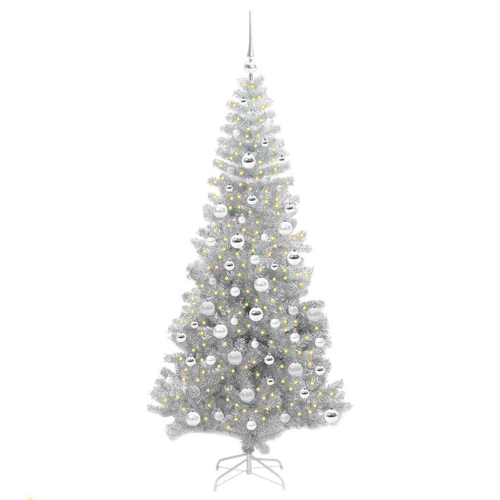 Juletre med 300 LED med stativ sølv 180 cm PET