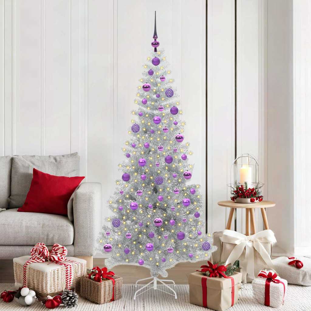 Juletre med 300 LED med stativ sølv 180 cm PET