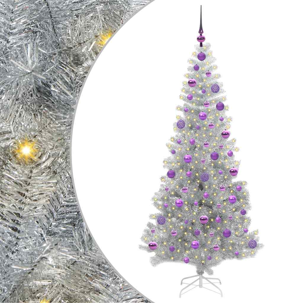 Juletre med 300 LED med stativ sølv 180 cm PET