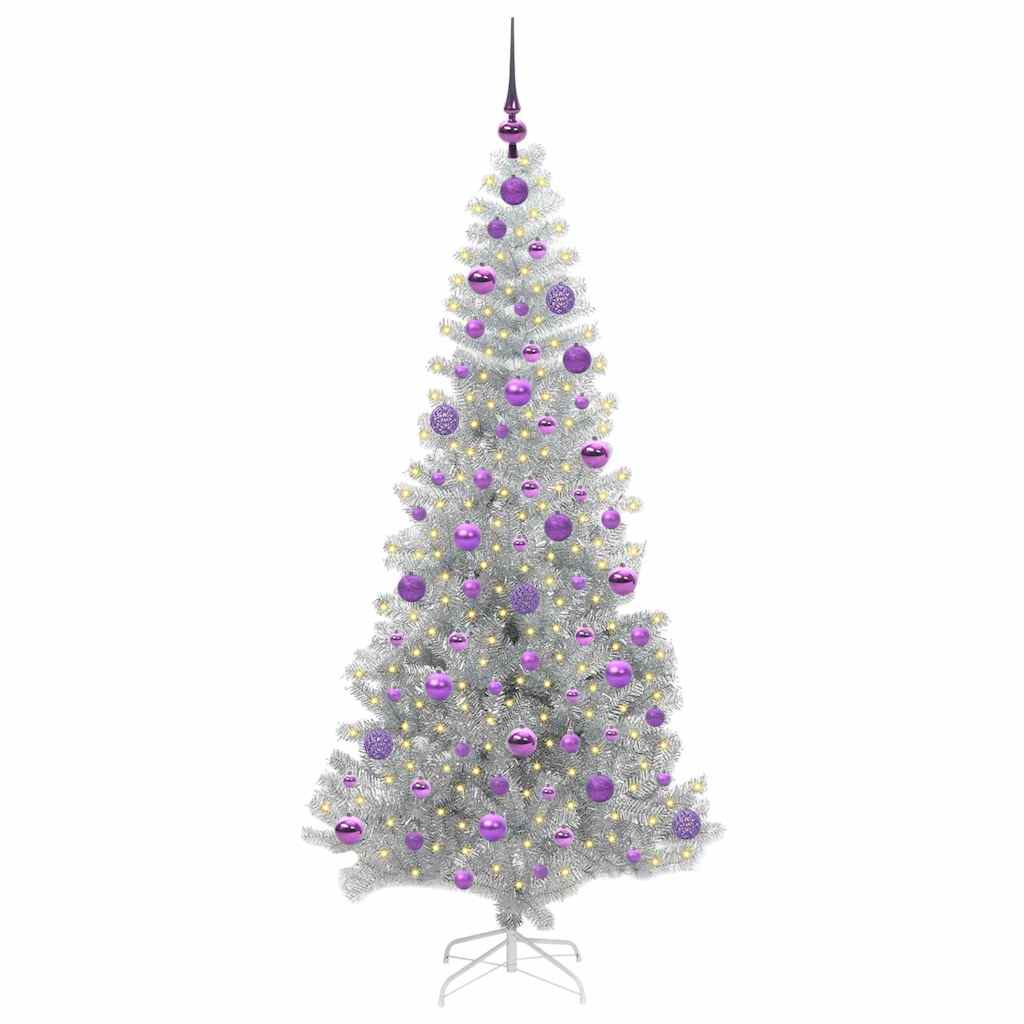 Juletre med 300 LED med stativ sølv 180 cm PET