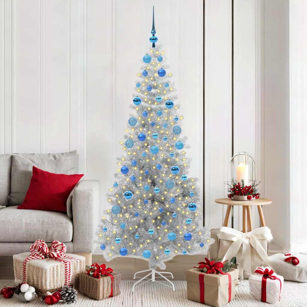 Juletre med 300 LED med stativ sølv 180 cm PET