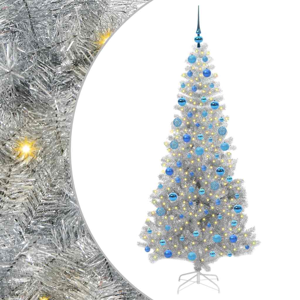 Juletre med 300 LED med stativ sølv 180 cm PET