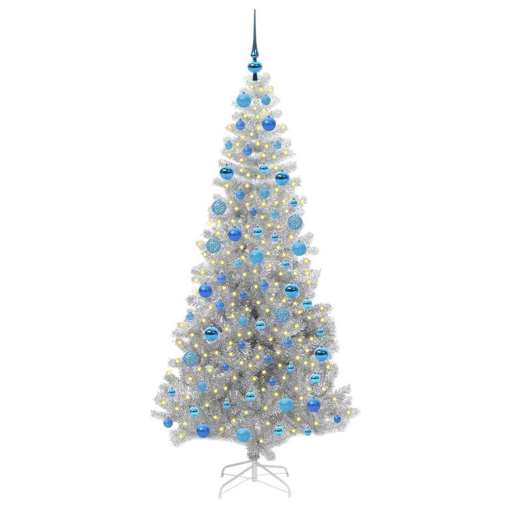 Juletre med 300 LED med stativ sølv 180 cm PET