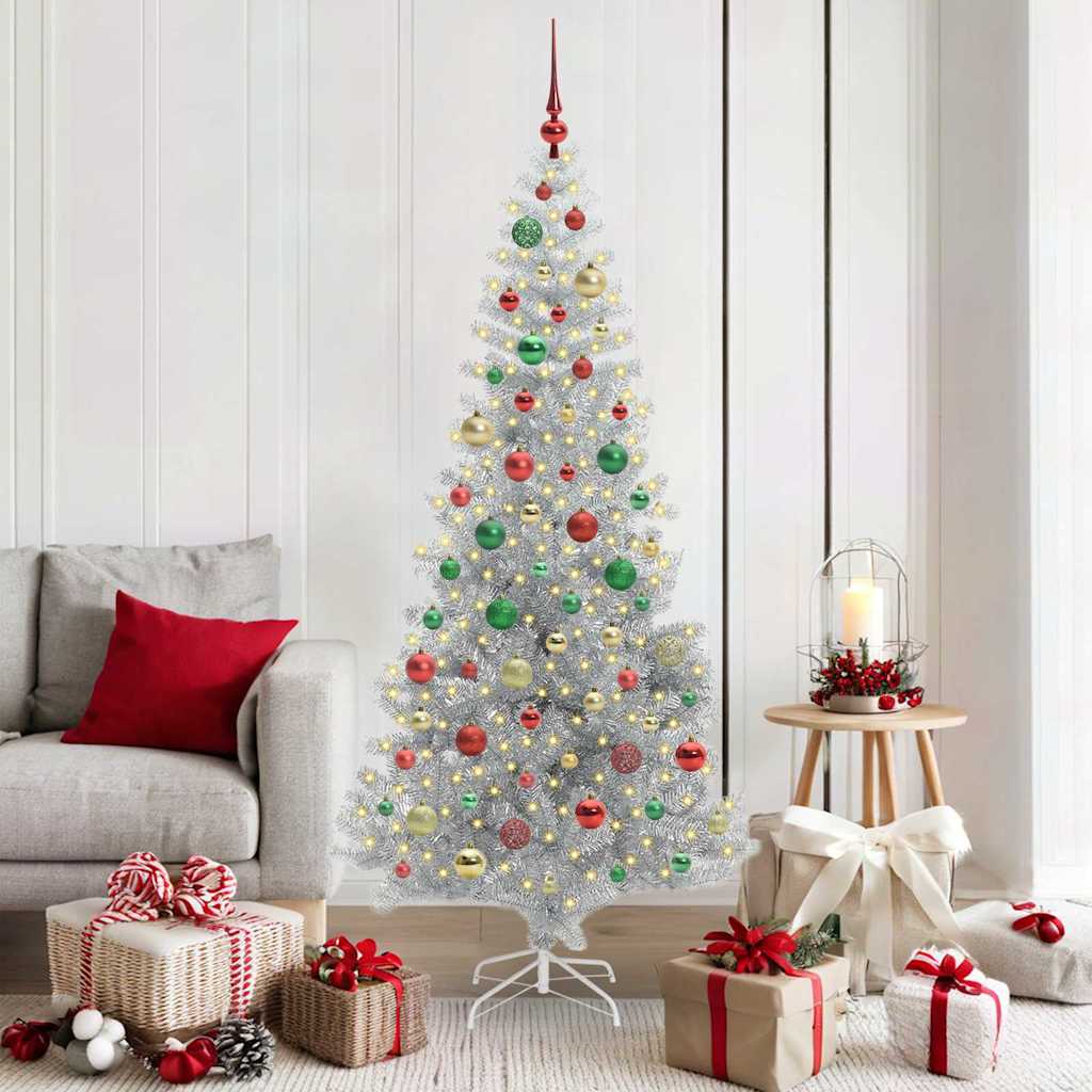 Juletre med 300 LED med stativ sølv 180 cm PET