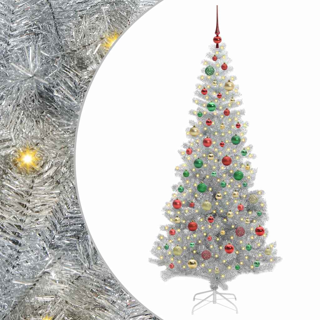 Juletre med 300 LED med stativ sølv 180 cm PET