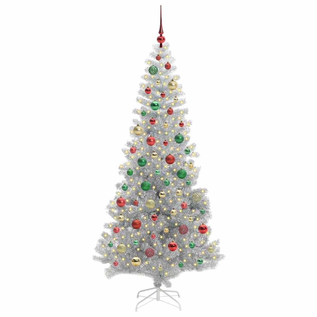 Juletre med 300 LED med stativ sølv 180 cm PET