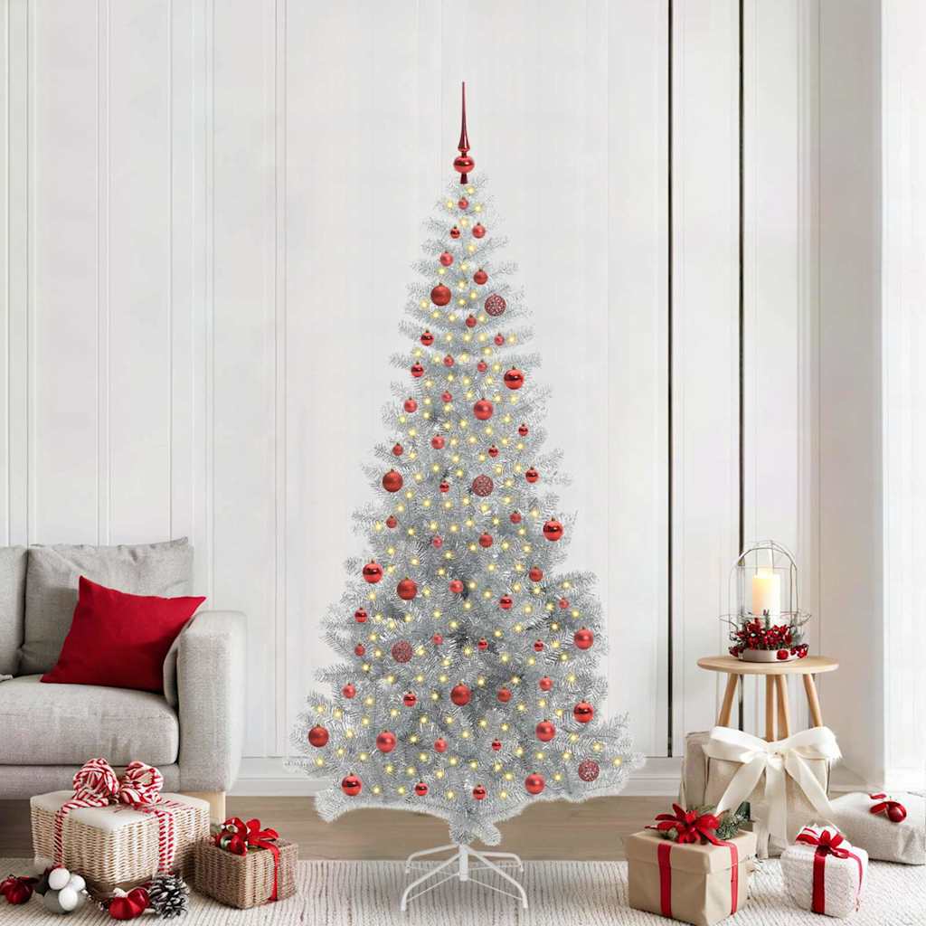 Juletre med 300 LED med stativ sølv 210 cm PET