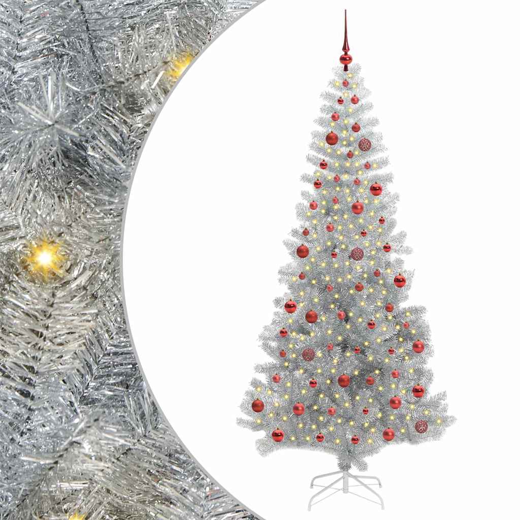 Juletre med 300 LED med stativ sølv 210 cm PET