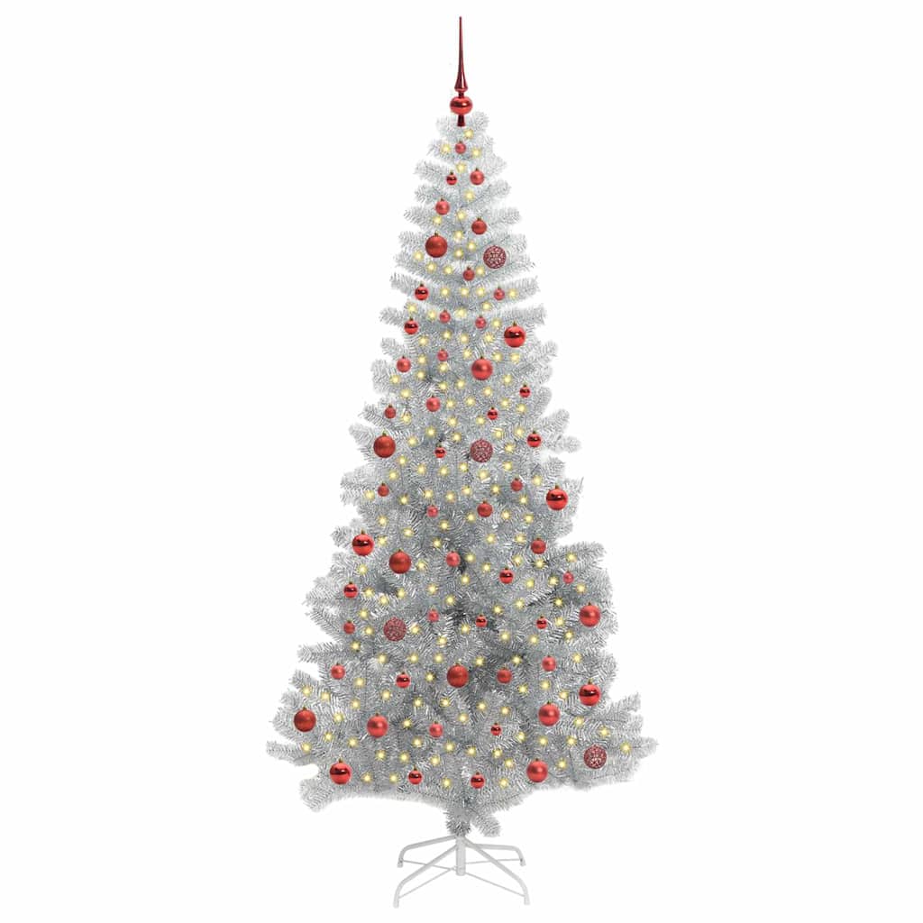 Juletre med 300 LED med stativ sølv 210 cm PET
