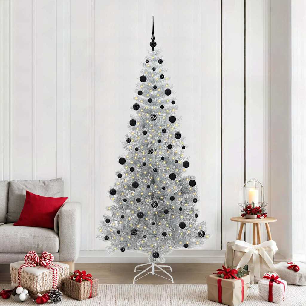 Juletre med 300 LED med stativ sølv 210 cm PET