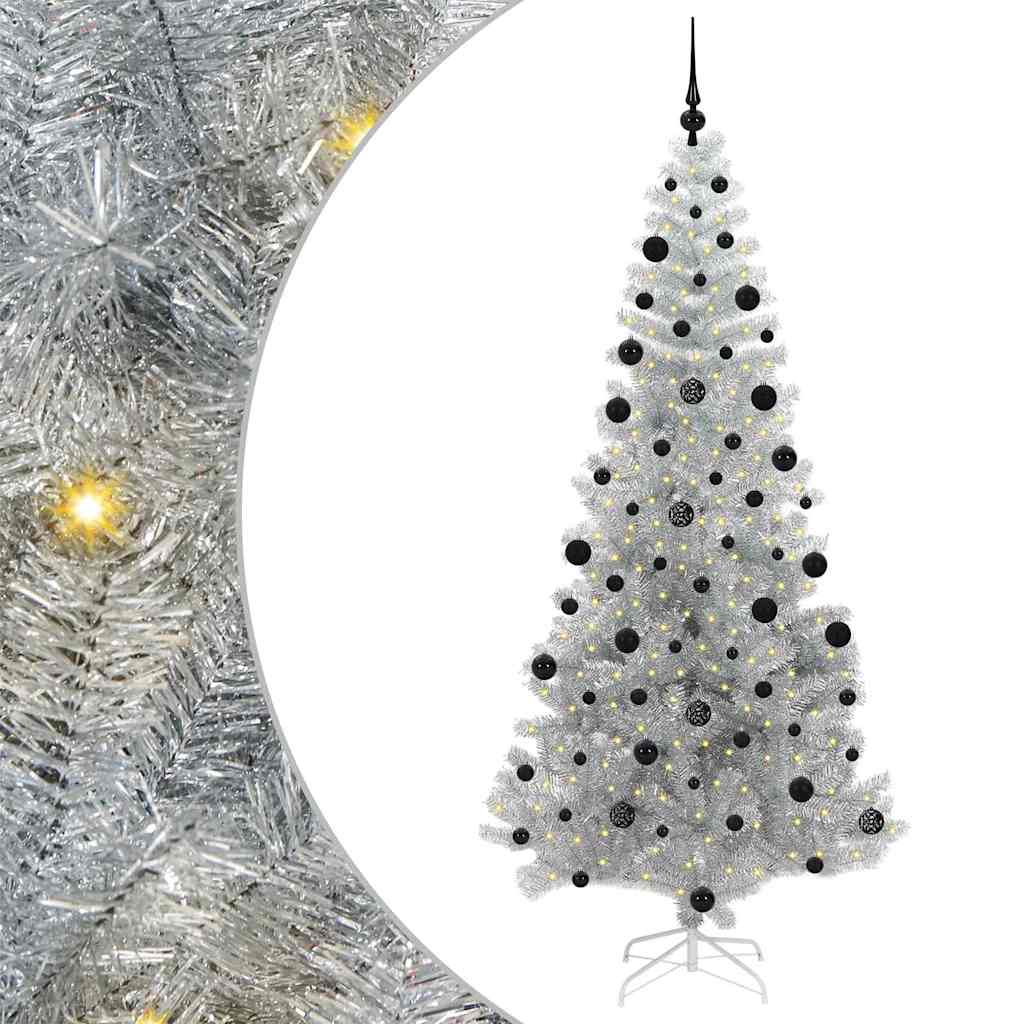 Juletre med 300 LED med stativ sølv 210 cm PET