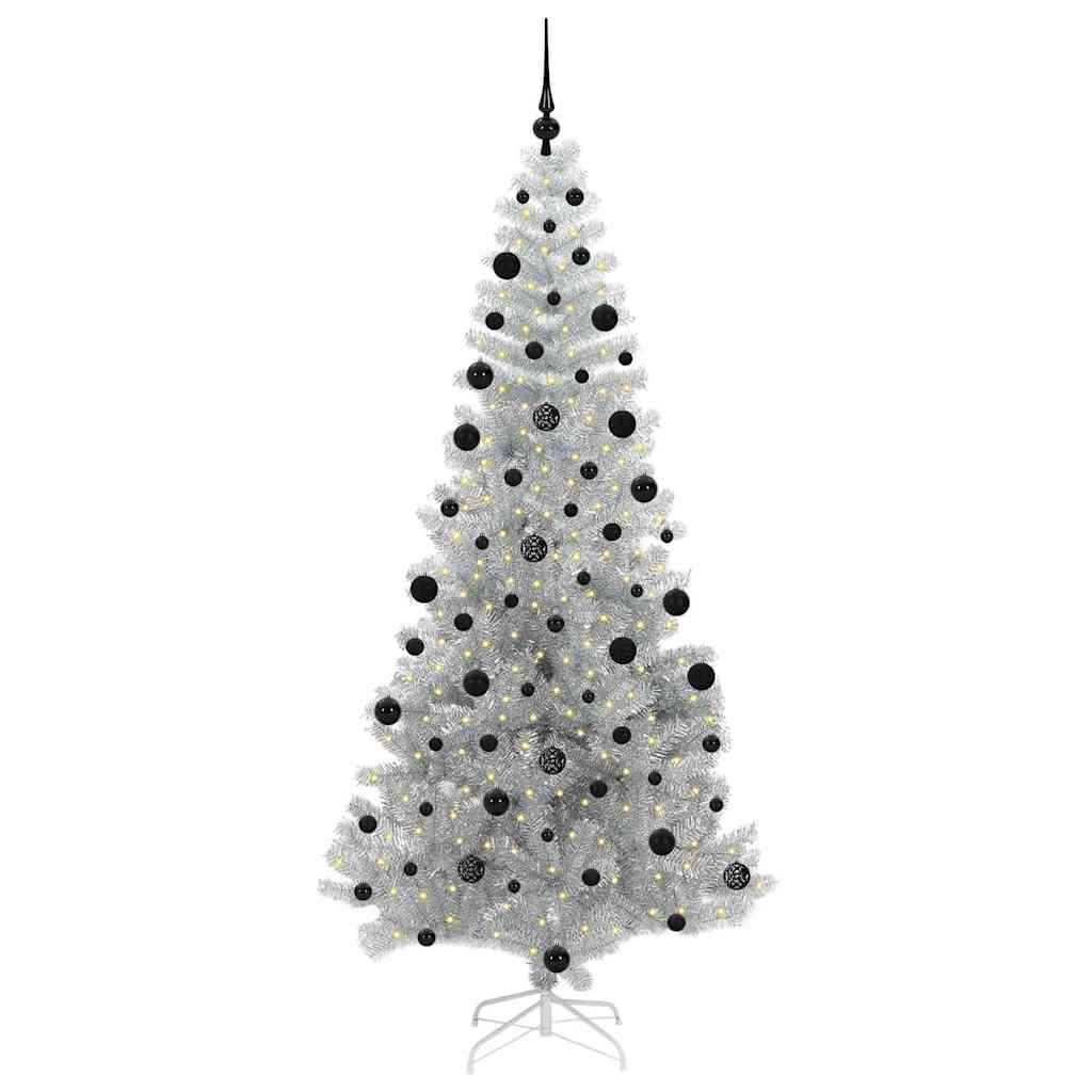 Juletre med 300 LED med stativ sølv 210 cm PET