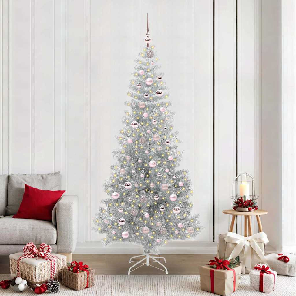 Juletre med 300 LED med stativ sølv 210 cm PET