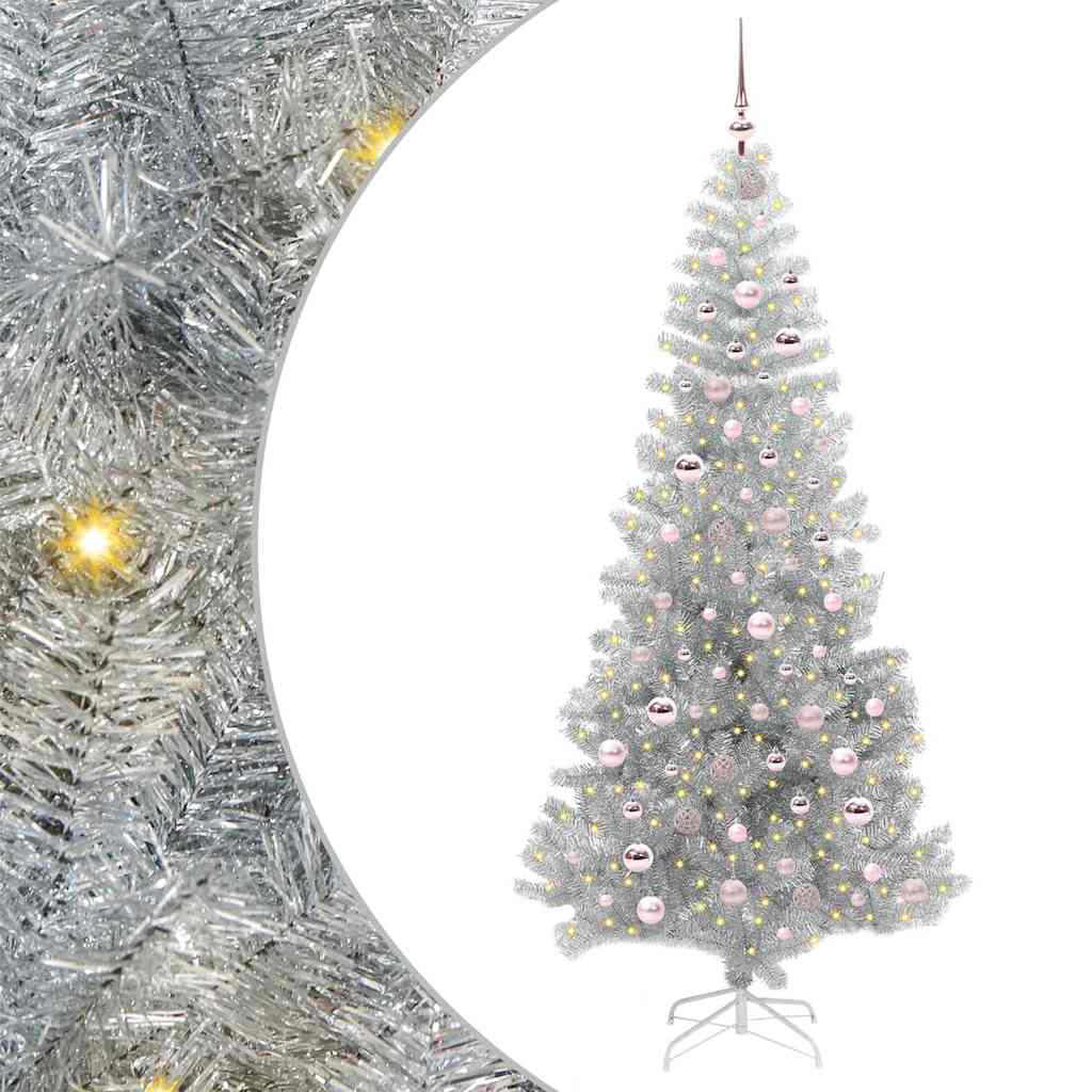 Juletre med 300 LED med stativ sølv 210 cm PET